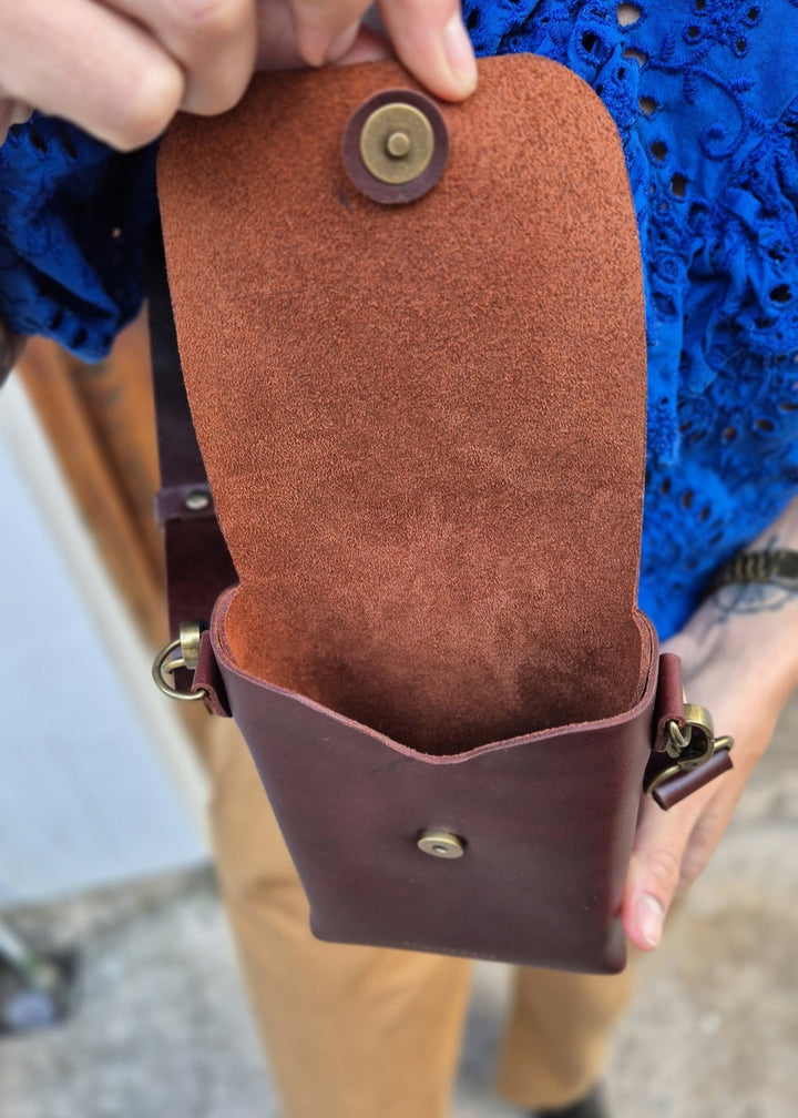 Nancy Burgundy Leather Phone Bag 