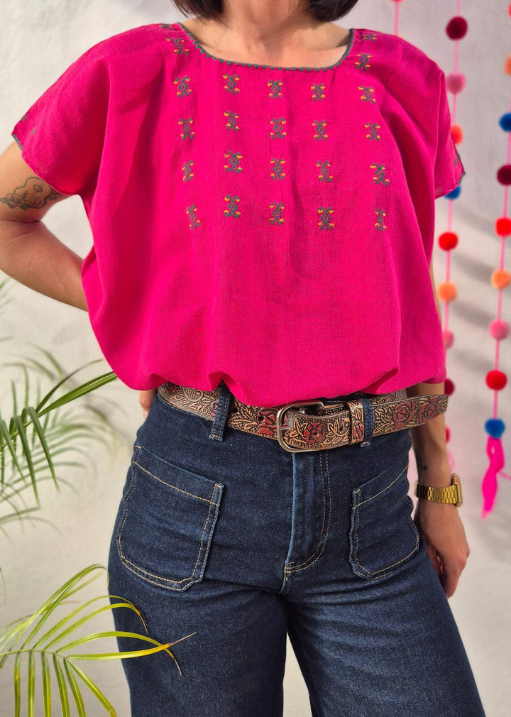 Bluzka haftowana Manuela Fuksja