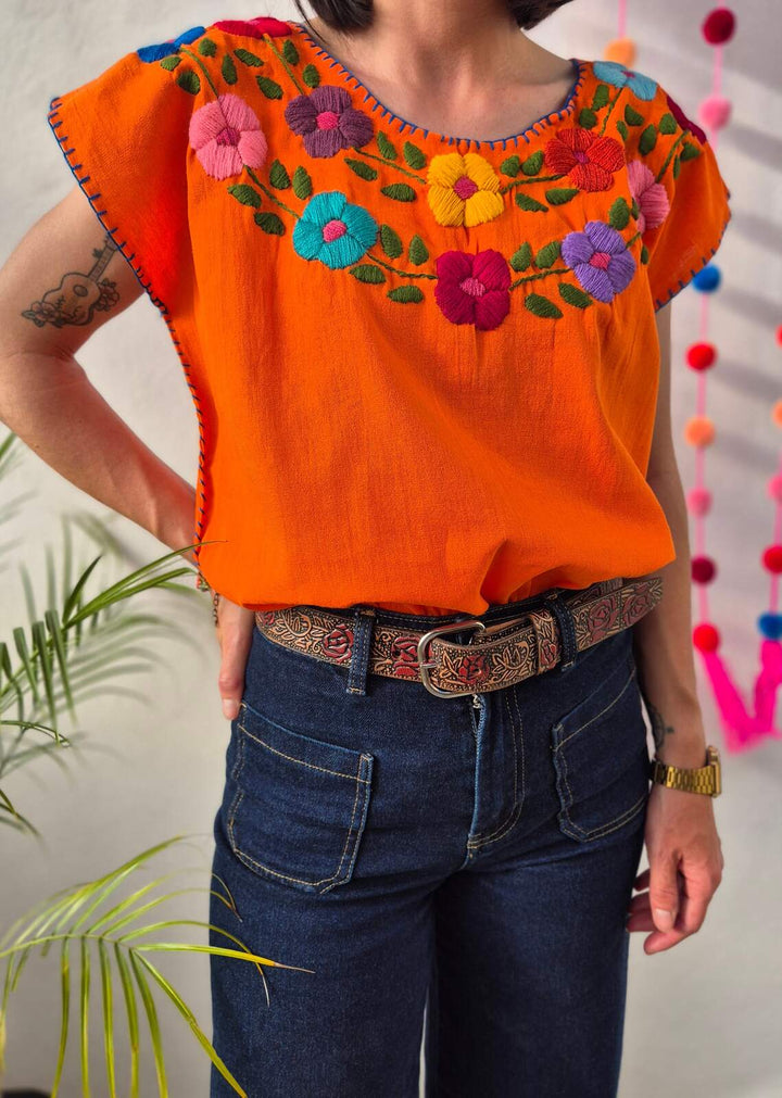 Bluzka haftowana Bordado Pomarańczowa