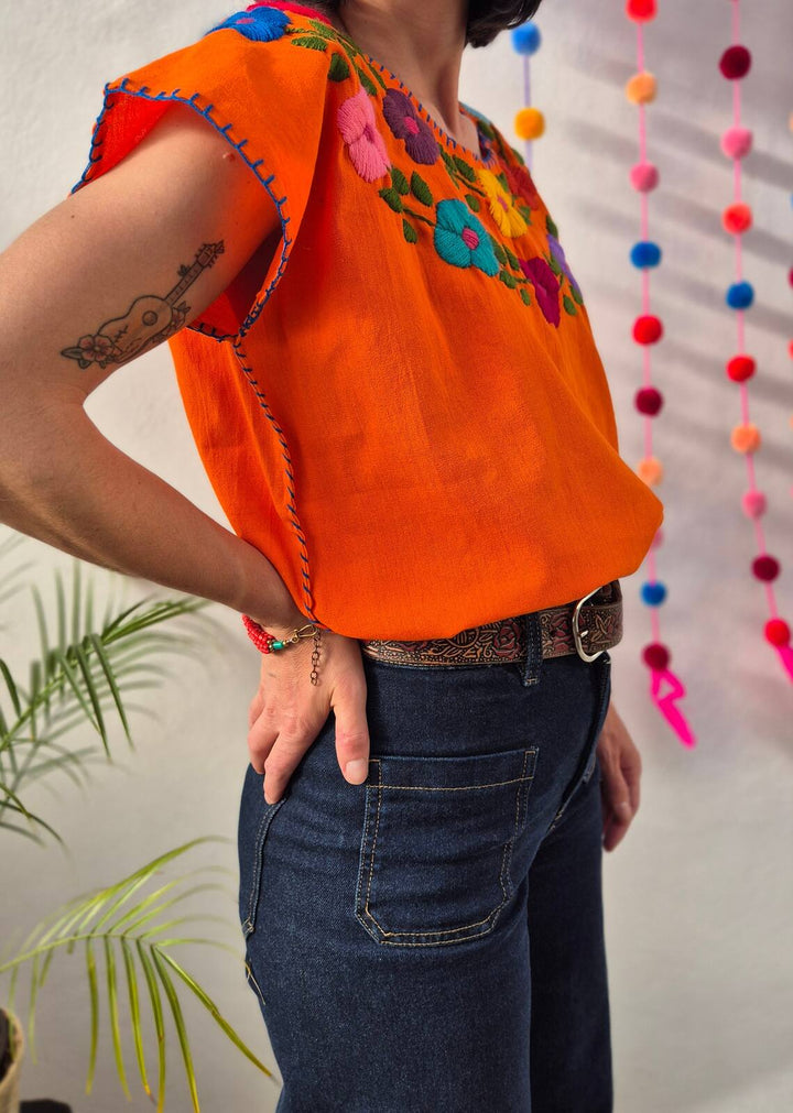 Bluzka haftowana Bordado Pomarańczowa