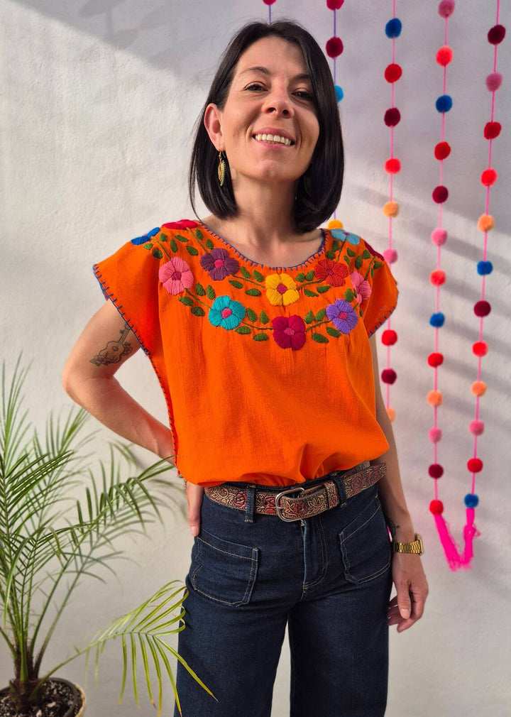 Bluzka haftowana Bordado Pomarańczowa