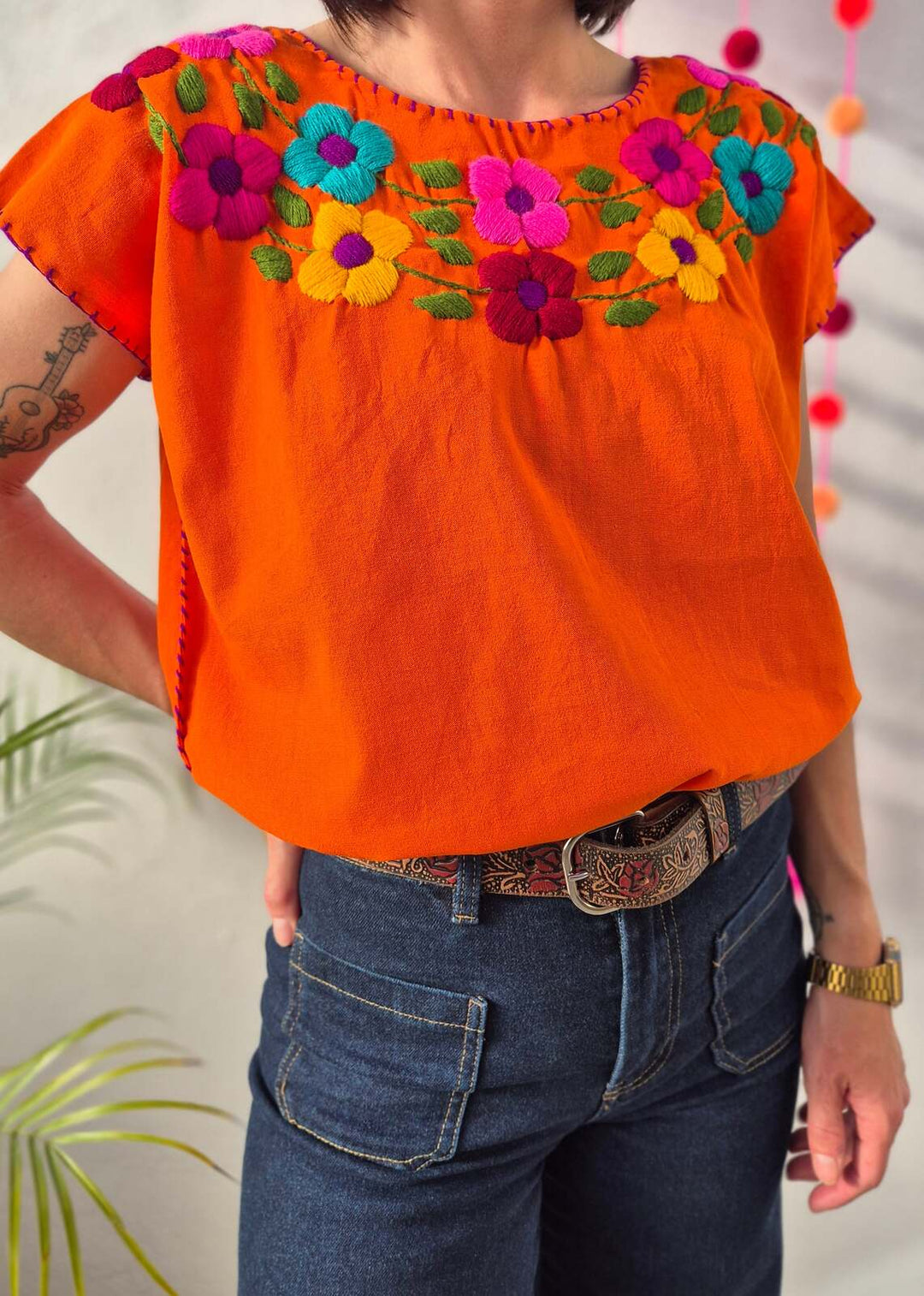 Bluzka haftowana Bordado Pomarańczowa