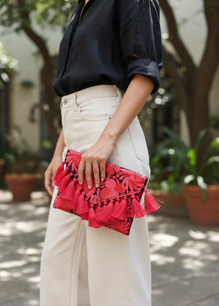 Bolso de mano morado Flores