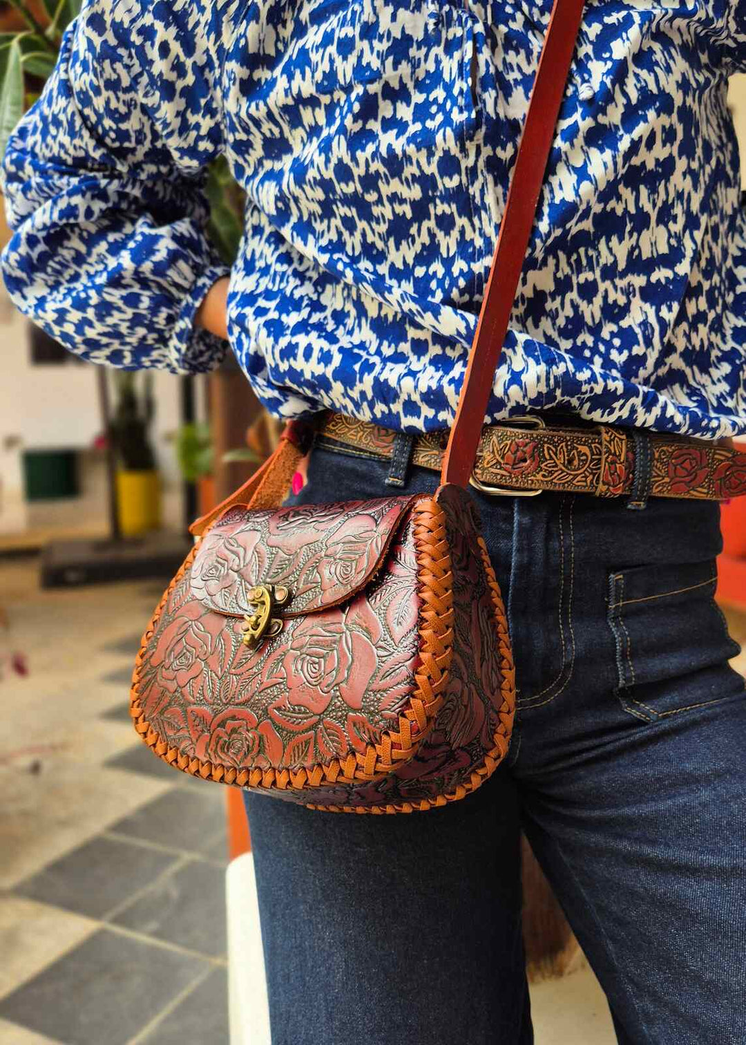 Torebka skórzana Flores Czekoladowa