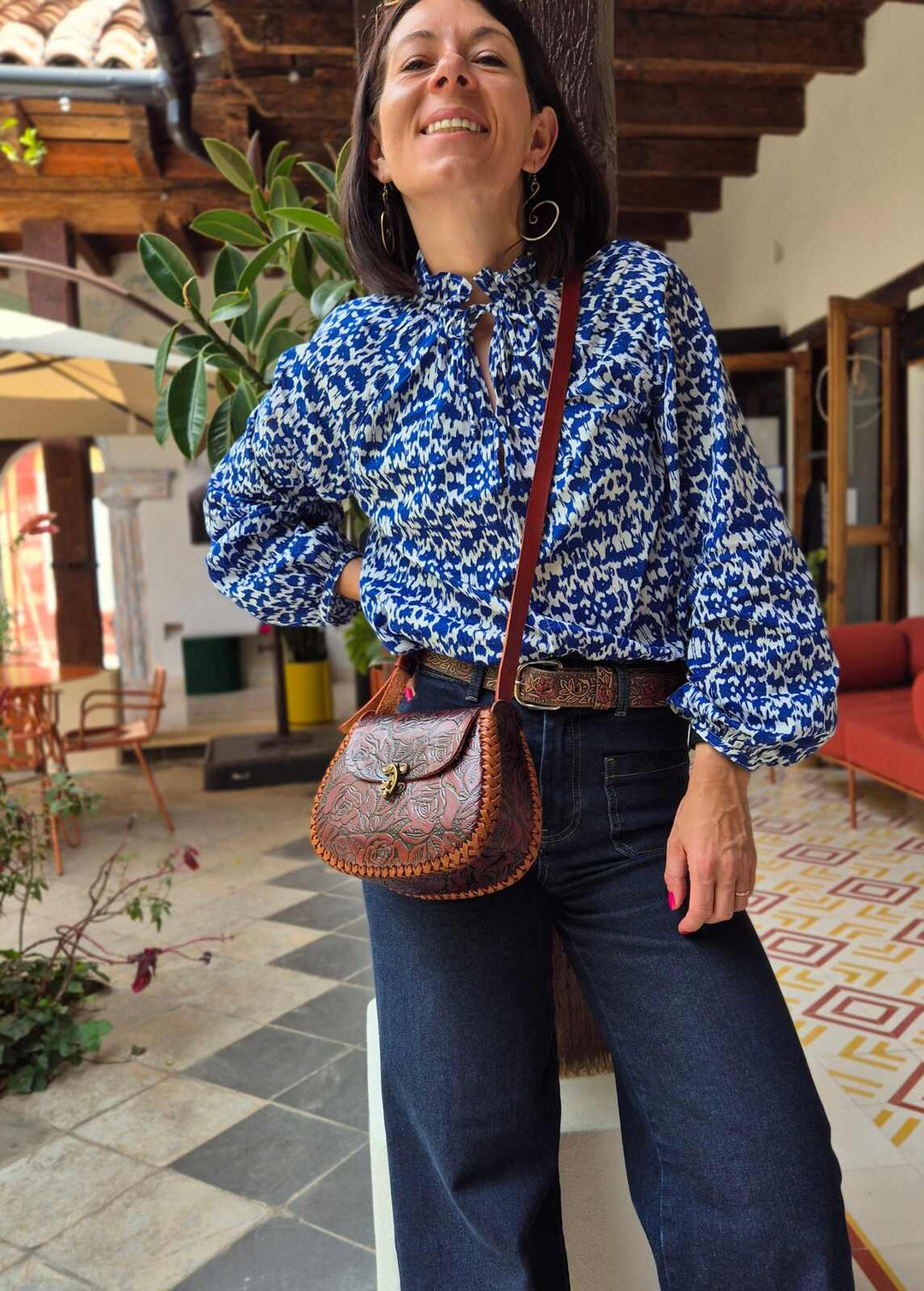 Torebka skórzana Flores Czekoladowa