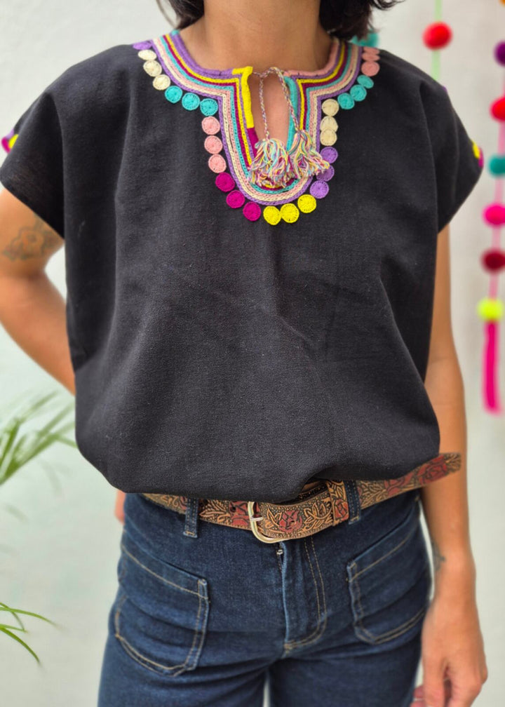 Blusa Flores Negra