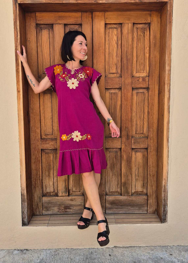 Vestido rosa bordado