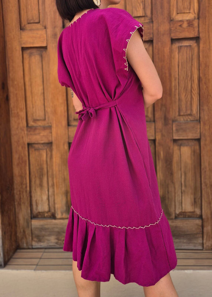 Vestido rosa bordado