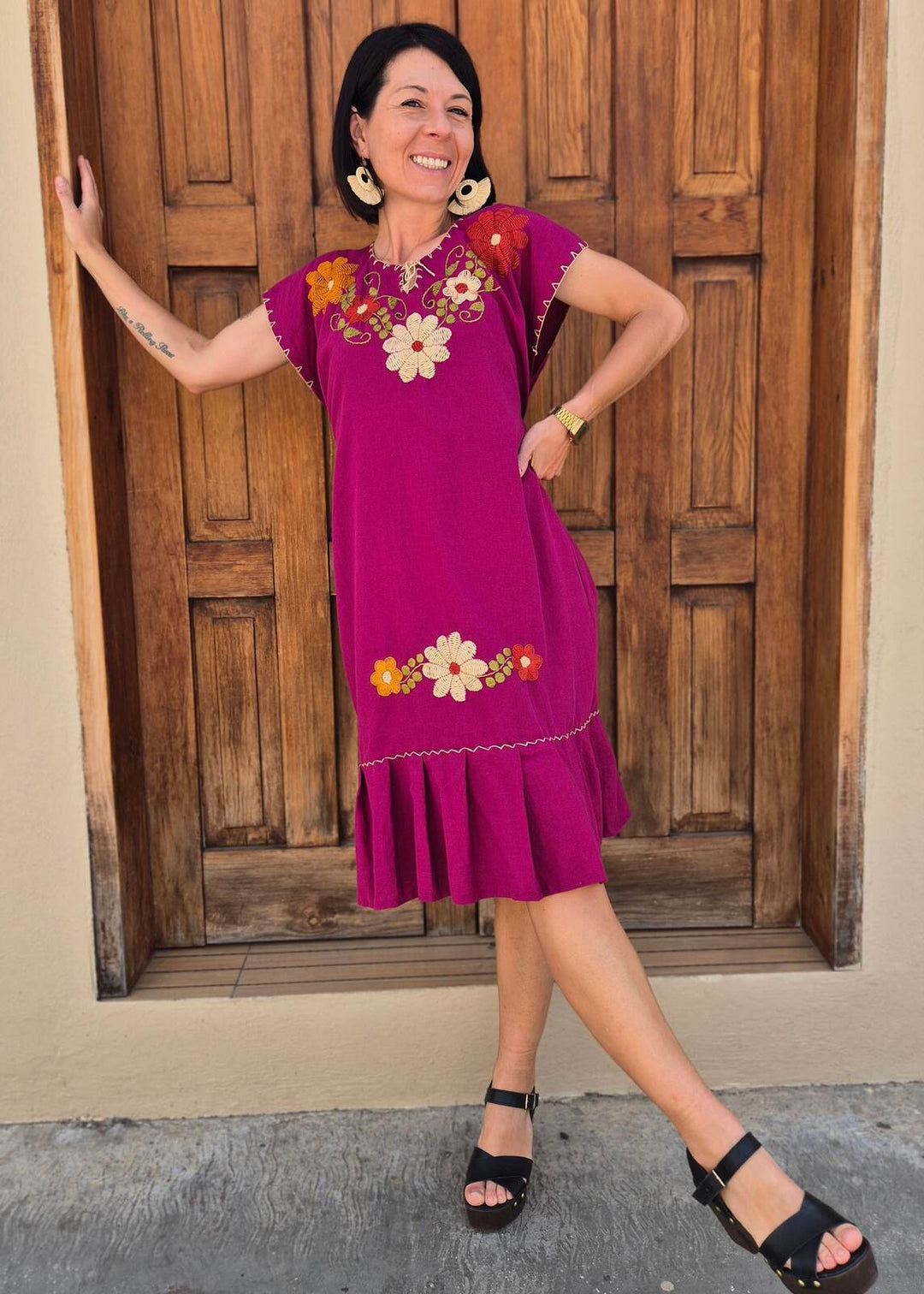 Vestido rosa bordado