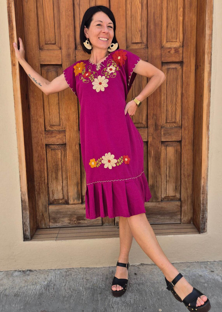 Vestido rosa bordado
