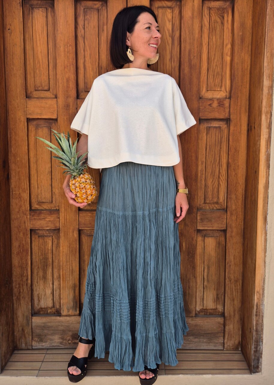 Falda bohemia de viscosa con patchwork