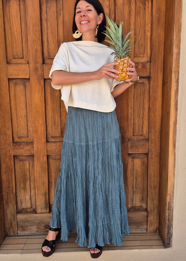 Falda bohemia de viscosa con patchwork