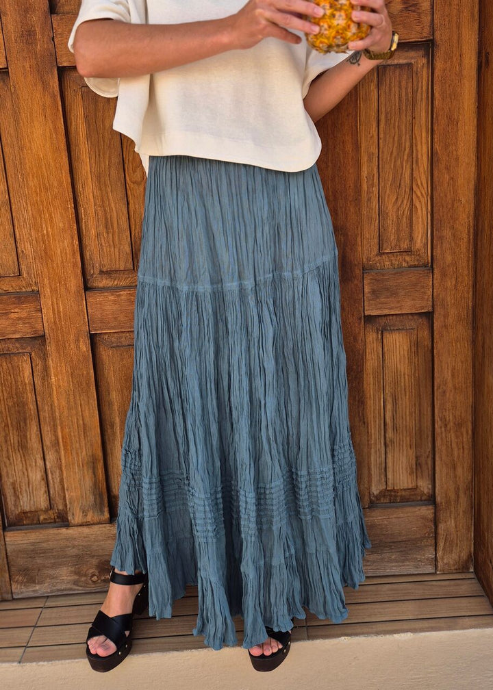 Falda bohemia de viscosa con patchwork