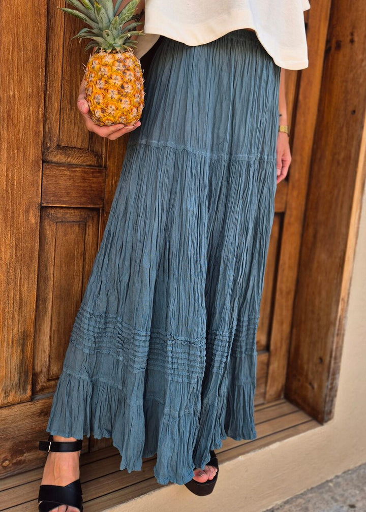 Falda bohemia de viscosa con patchwork