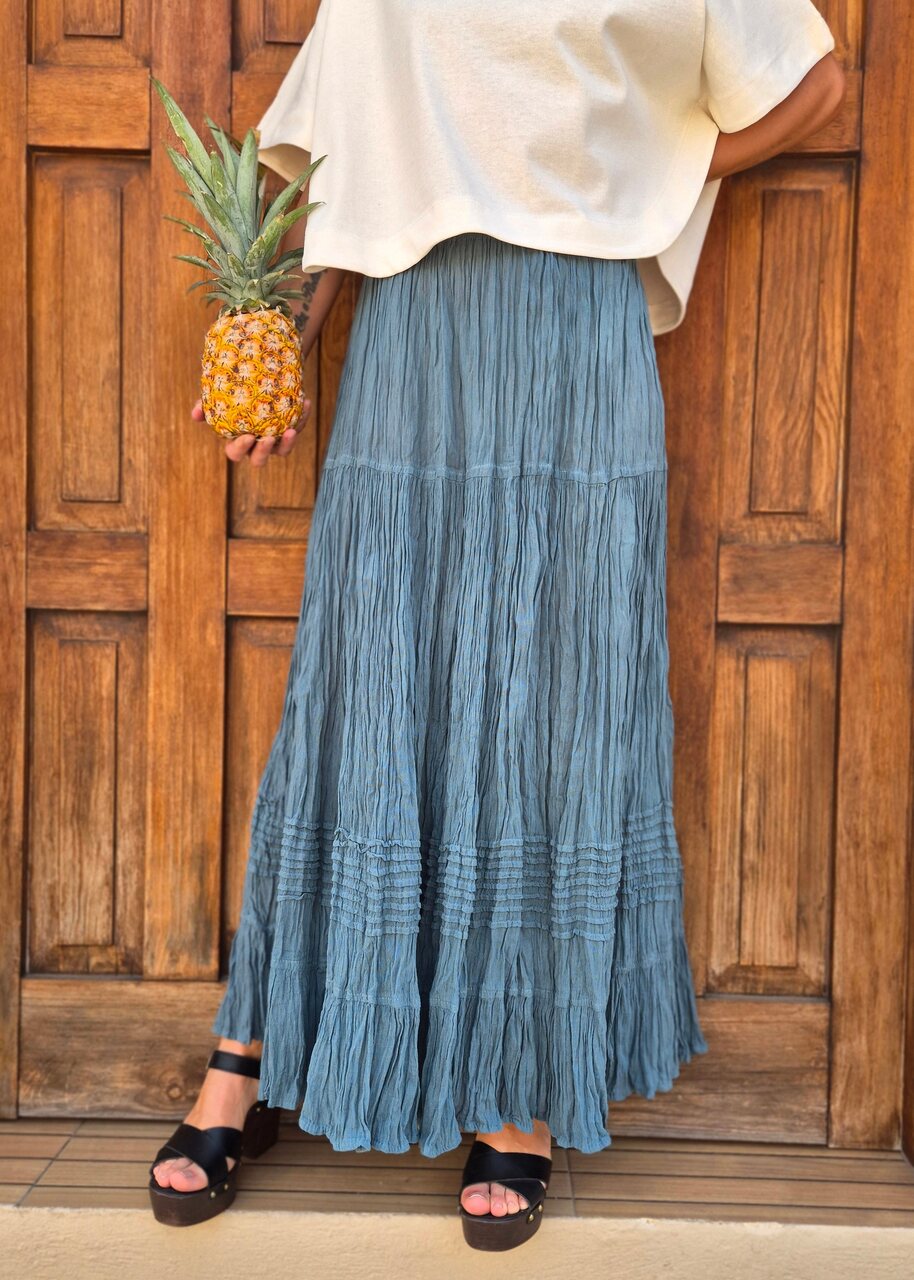 Falda bohemia de viscosa con patchwork