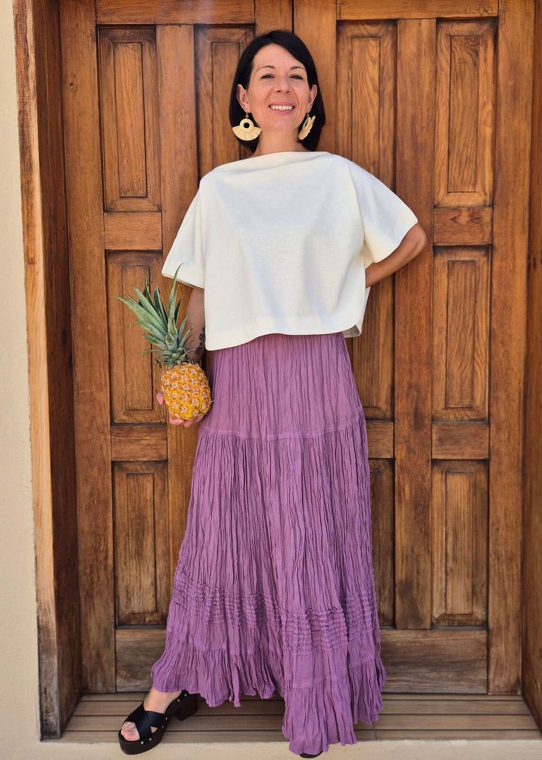 Falda bohemia de viscosa con patchwork