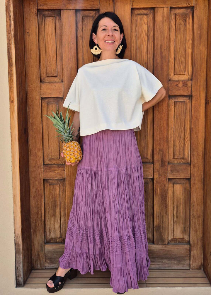 Falda bohemia de viscosa con patchwork