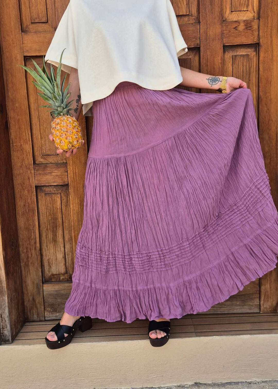 Falda bohemia de viscosa con patchwork