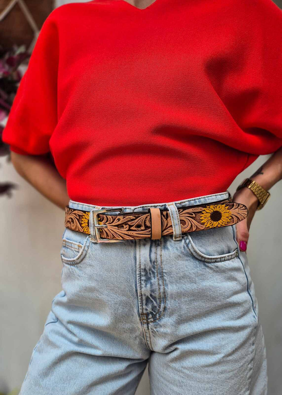 Cinturón de cuero Rosas