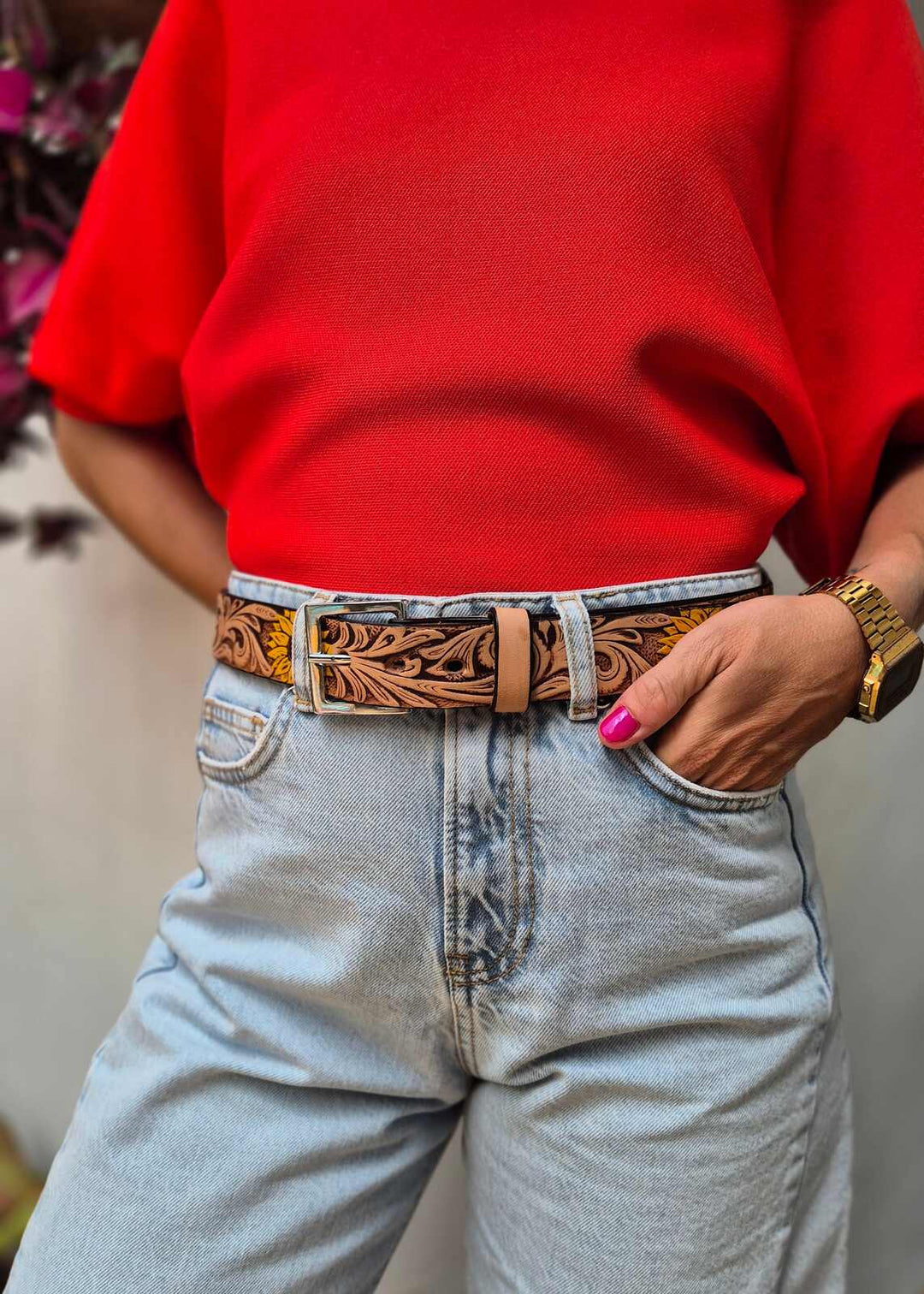 Cinturón de cuero Rosas