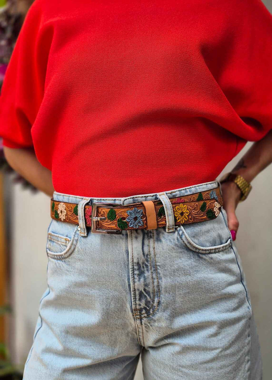 Cinturón de cuero Rosas