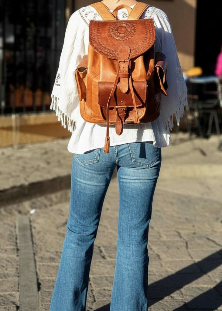 boho leather backpack Viajero Large Backpack